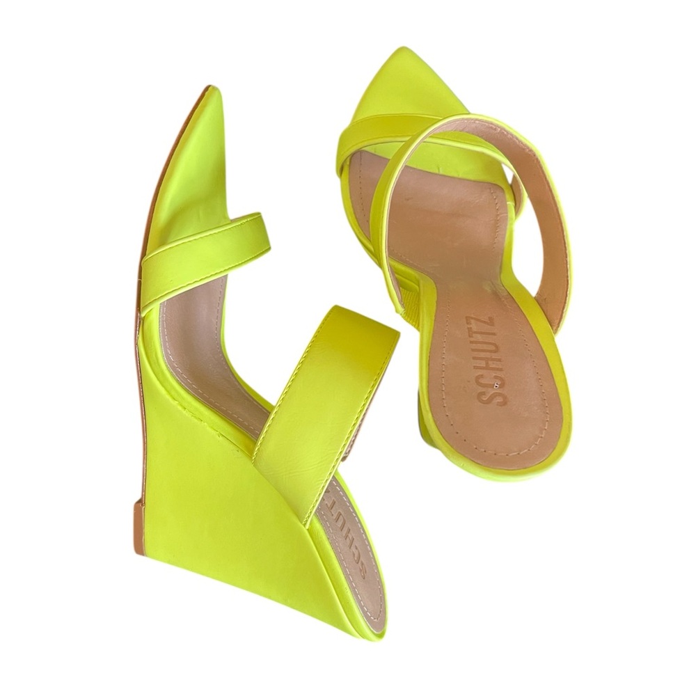 Schutz Soraya Napa Tennis Neon Leather Wedges